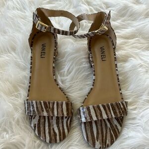 Vaneli Snakeskin Ankle Strap Heeled Sandals Size 8 Block Heel Neutral
